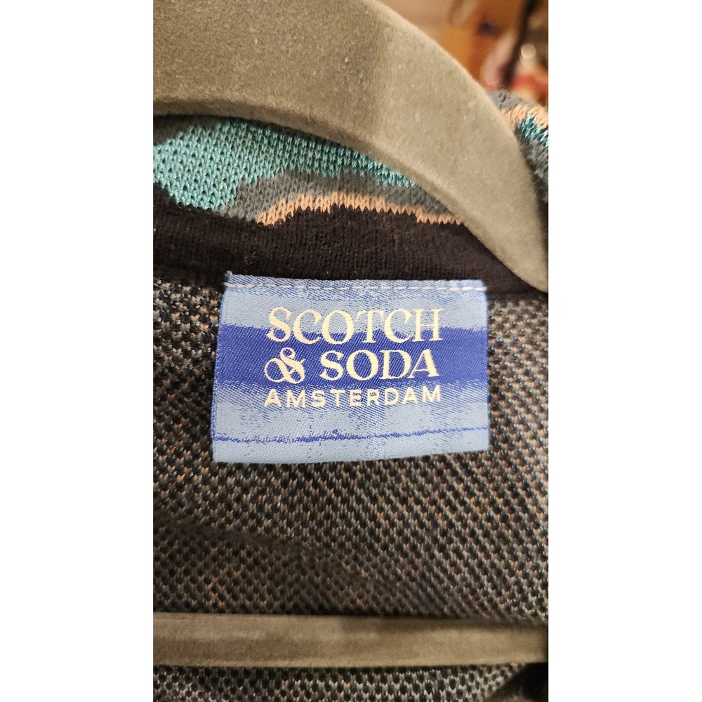 Scotch & Soda Amsterdam Mens Large Jacquard Knit Abstract Wave Camp Shirt Blue - Picture 6 of 6